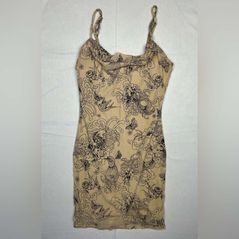 Forever 21 Bodycon Sheer Mesh Mini Slip Dress Small Tattoo Floral Y2K